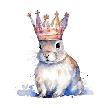 Watercolor bunny with crown. png