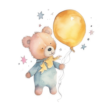 Cute Teddy Bear with Balloon Watercolor png