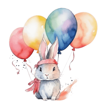 Rabbit with birthday balloons. png