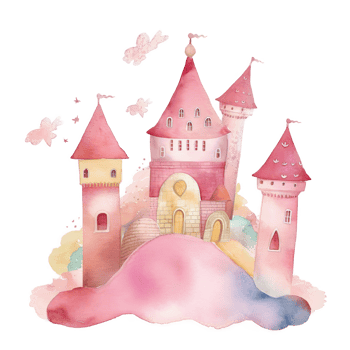 Pink Watercolor Castle Isolated. png