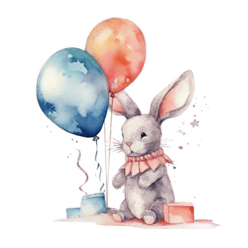 Rabbit with birthday balloons. png