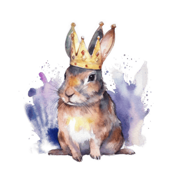 Watercolor bunny with crown. png