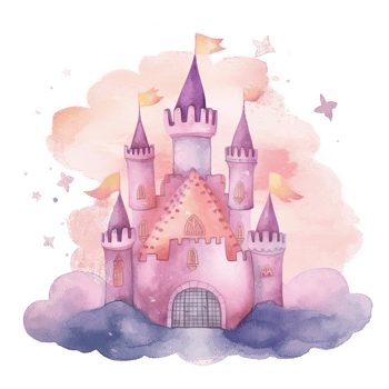 Pink Watercolor Castle Isolated. png