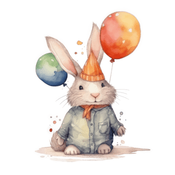 Rabbit with birthday balloons. png