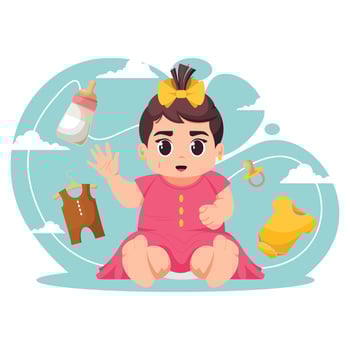 Cute Baby Girl. Happy smiling children. Cartoon cute toddler vector