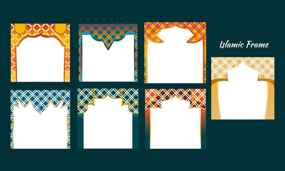 Collection of oriental style Islamic windows and arches with modern design, moon, mosque dome and lantern vector