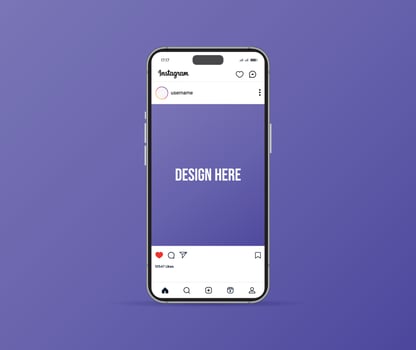 Instagram home page interface with smartphone, vector post mockup