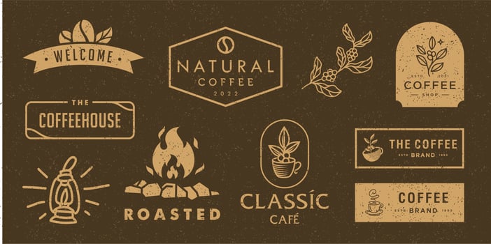 Vintage hipster logo templates and design elements for coffee business. Cafe, Restaurant, Coffee Shop emblems templates. vector