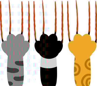 Black cat foot. Scratch with blood trail. Aggression and injuries. Evil behavior of pet - Cartoon flat illustration vector