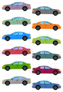 Set of multicolored car. Isolated vector illustration.