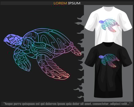 Gradient colorful sea turtle mandala arts isolated on black and white t shirt. vector