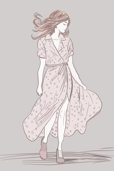 cute woman in dress illustration vector line art