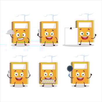 Cartoon character of orange study book with various chef emoticons vector