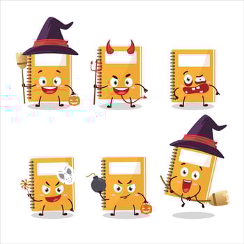 Halloween expression emoticons with cartoon character of orange study book vector