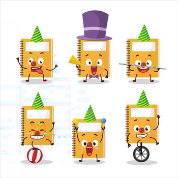 Cartoon character of orange study book with various circus shows vector