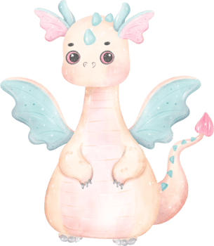 Whimsical magical Baby Dragon Illustration in Watercolour png