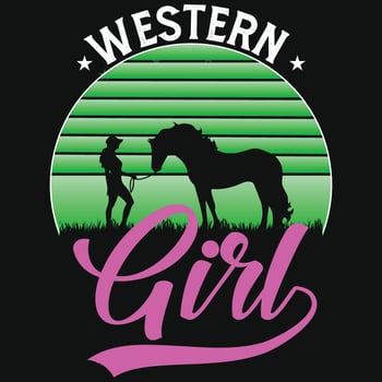Western girl horse with girls tshirt design vector