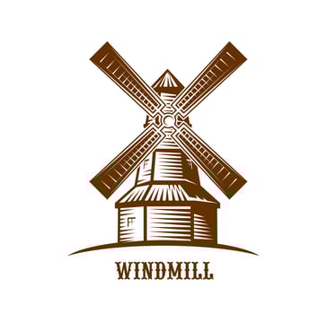Windmill icon, vector farm wind mill, wood tower