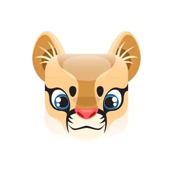 Lion cub cartoon kawaii square animal face, lionet vector