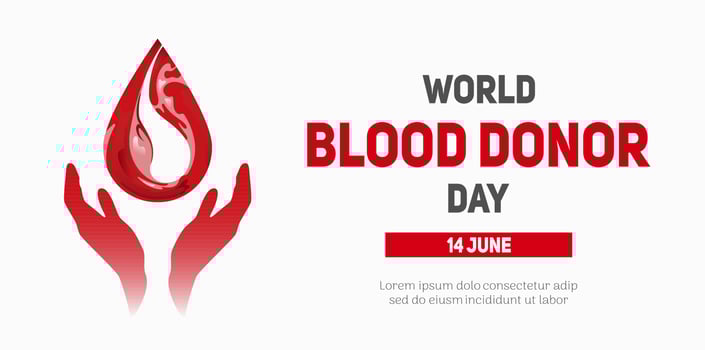 National Donor Day. Horizontal banner. Blood flow, drop shape. Illustration in a realistic style. Hemophilia. blood diseases. For banner, website, poster, postcards. vector