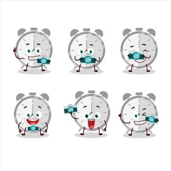 Photographer profession emoticon with alarm clock cartoon character vector