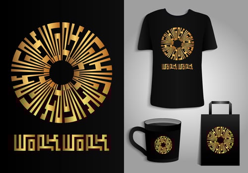 Work with golden colors. Typography Poster, T-shirt Mug, Tote bag, Merchandise print design. Printable Vector Illustration