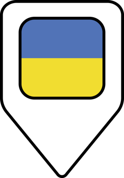 Ukraine flag map pin navigation icon, square design. png