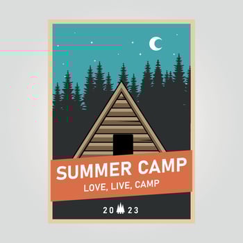 cottage cabin travel poster vintage illustration design, vacation with family in the outdoor view poster design vector
