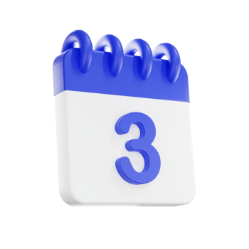 3d rendering calendar icon with a day of 3. Blue and white color. png