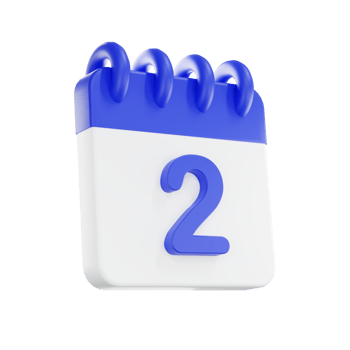 3d rendering calendar icon with a day of 2. Blue and white color. png