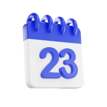 3d rendering calendar icon with a day of 23. Blue and white color. png