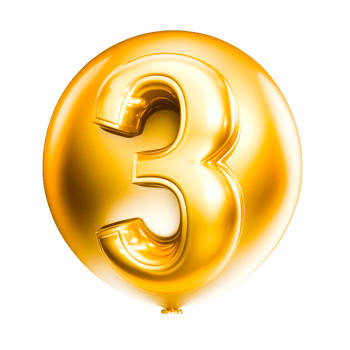 Balloon in the shape of the number three isolated 3d rendering png