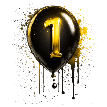 Large, Gold One Balloon for First Birthday - Number 1 png
