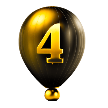 realistic isolated golden balloon number of 4 png