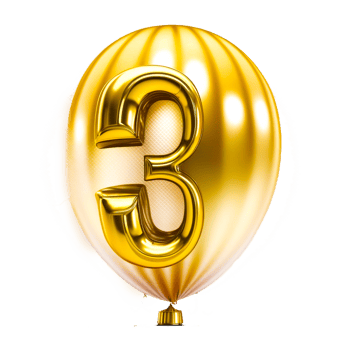 Balloon in the shape of the number three isolated 3d rendering png