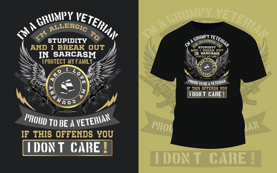 Grumpy veteran t shirt design for fearless people. vector