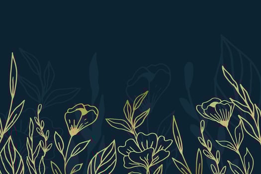 Elegant golden floral background with hand drawn flowers and leaves illustration decoration on dark blue vector