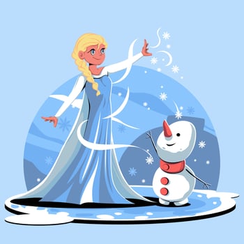 Cute Magical Girl Playing With Snowman vector
