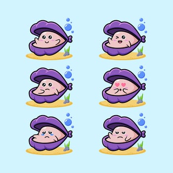 Illustration vector graphic of clam with multiple facial expressions suitable for children's products