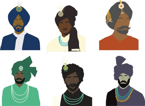 Set of avatars of indian men. Flat style vector illustration.