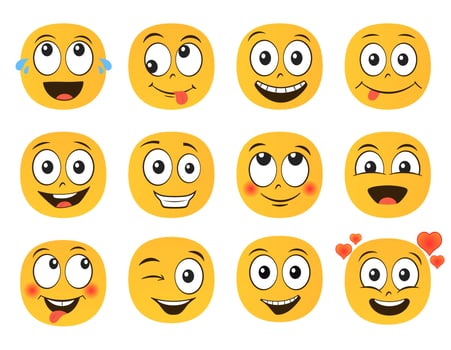 Fun smile emoticons faces. Set of emoji. Flat style vector illustration