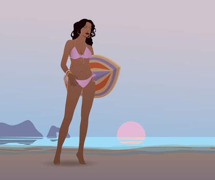 Girl on the beach at sunset. Vector. vector