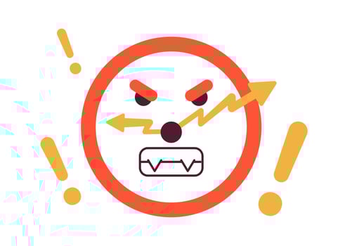 Angry clock semi flat color vector object. Missing deadline at work. Being late. Editable icon. Full sized element on white. Simple cartoon style spot illustration for web graphic design and animation