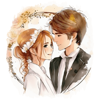 Cute Wedding Portraits Watercolor Illustrations png