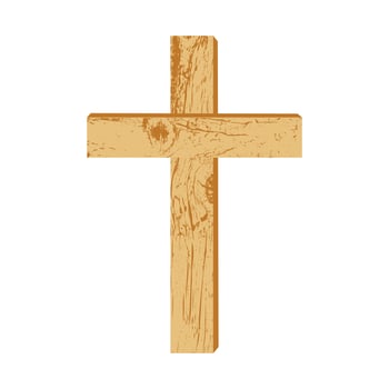 Wooden Christian cross. A simple wooden cross on a white background. Design element for religious holidays and themes. Vector illustration.