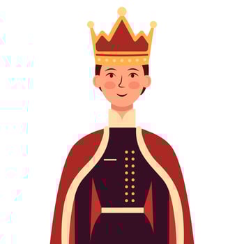 A boy prince, a cartoon boy with a crown on his head and a costume. Vector
