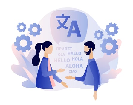Translation concept. Online translator. Modern flat cartoon style. Vector illustration