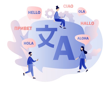 Translation concept. Online translator. Modern flat cartoon style. Vector illustration