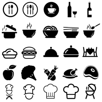 Dish and menu vector icon set. kitchen illustration symbol collection. cooking sign. restaurant logo.
