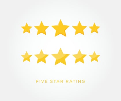 Five stars icon vector. Five stars rating button vector